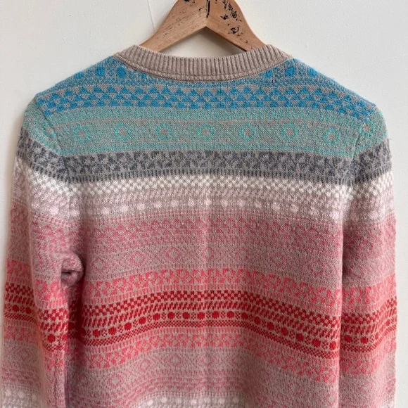 Talbots Pastel Multicolor Fairisle Stripe Lambswool Round Neck Womens Size M - Picture 7 of 12